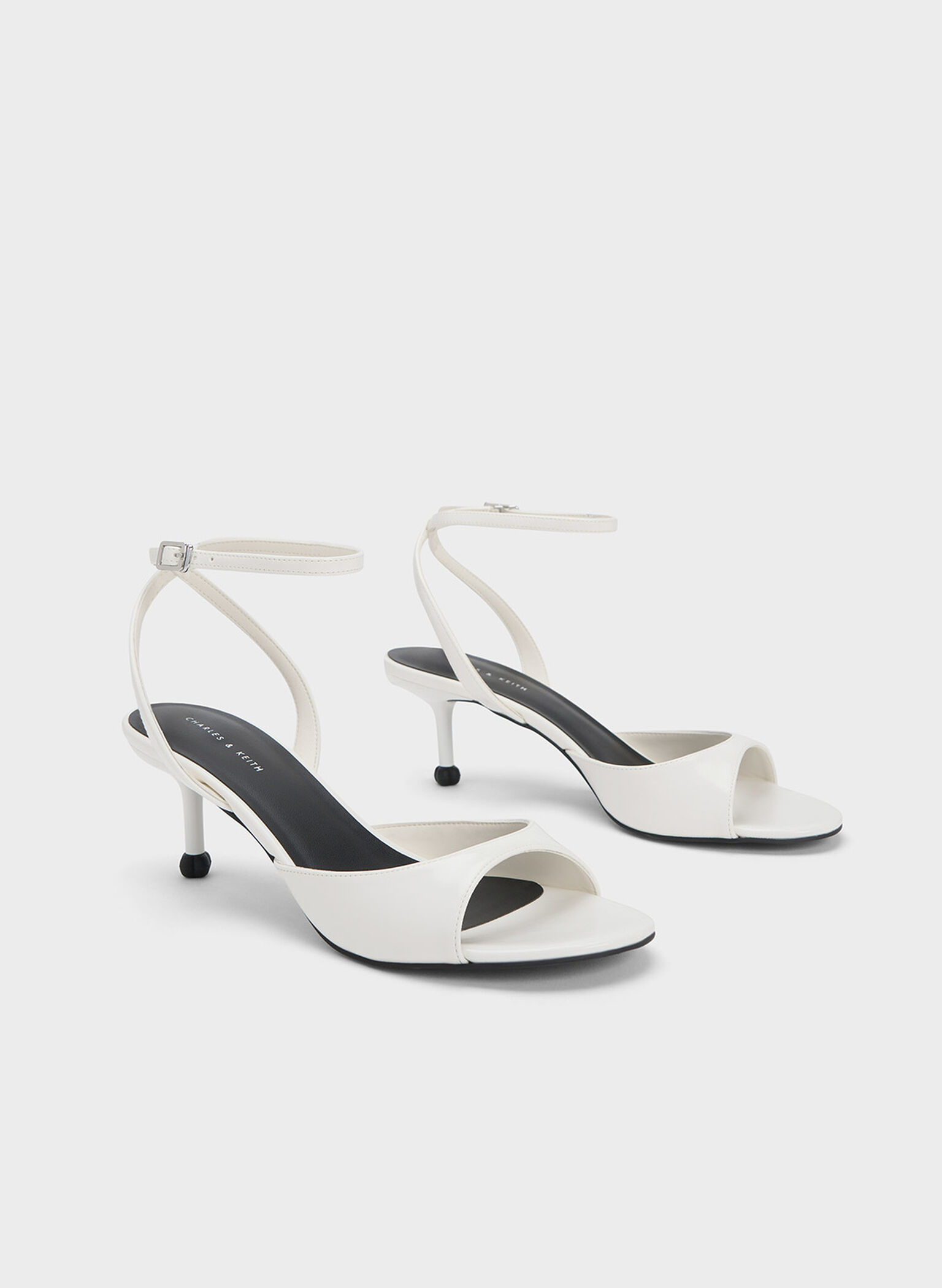 White Sculptural Heel Ankle-Strap Pumps - CHARLES & KEITH MY