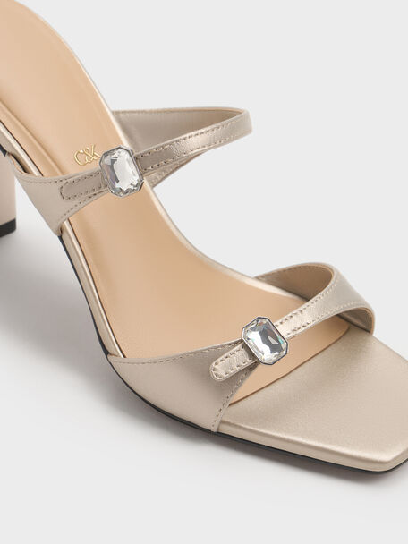 Sandalias perladas de tac&oacute;n con doble tira y hebilla con gemas, Marfil, hi-res