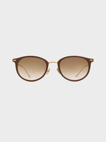 Minnow Metal-Rim Round Sunglasses, Pecan Brown, hi-res