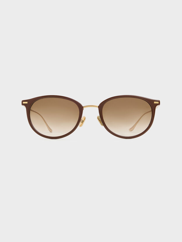 Minnow Metal-Rim Round Sunglasses, Pecan Brown, hi-res