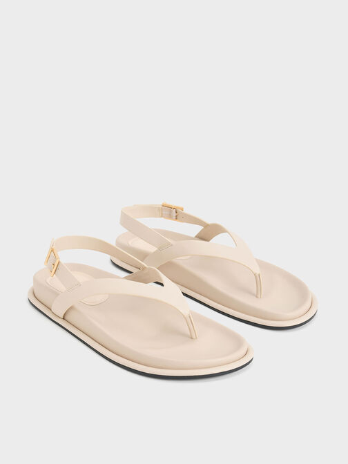 V-Strap Thong Sandals, Cream, hi-res