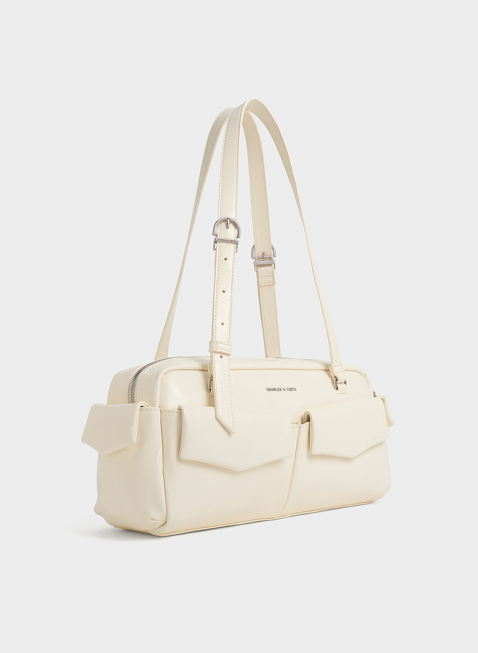 Rachel Elongated Multi-Pocket Shoulder Bag, Cream, hi-res