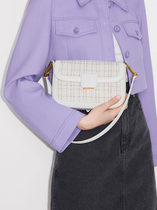 Koa Square Push-Lock Knitted Shoulder Bag, White, hi-res