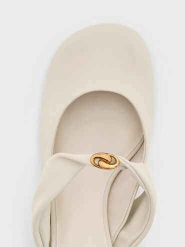 Metallic-Accent Twisted-Strap Heeled Mules, Chalk, hi-res