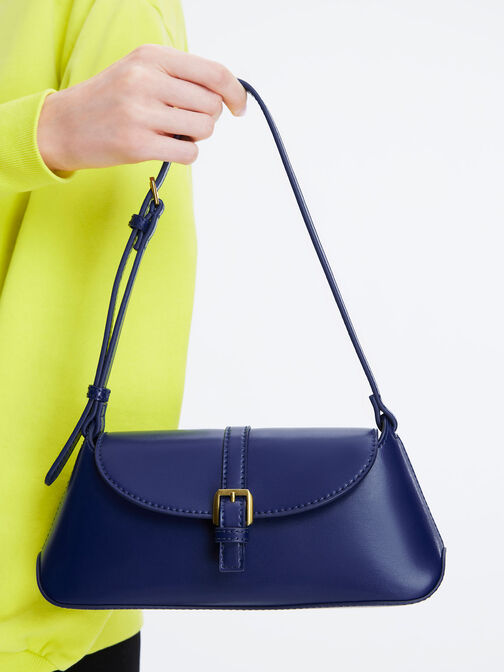 Annelise Double Belted Shoulder Bag, Navy, hi-res