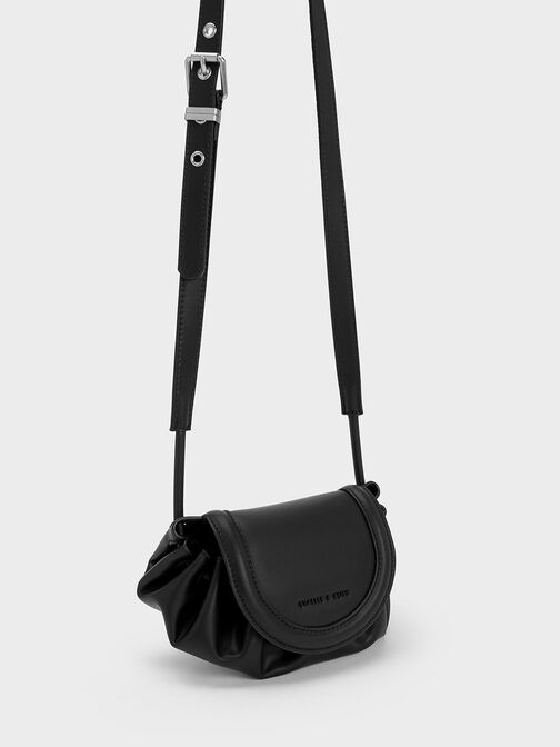 Mini Blossom Curved Flap Crossbody Bag, Black, hi-res