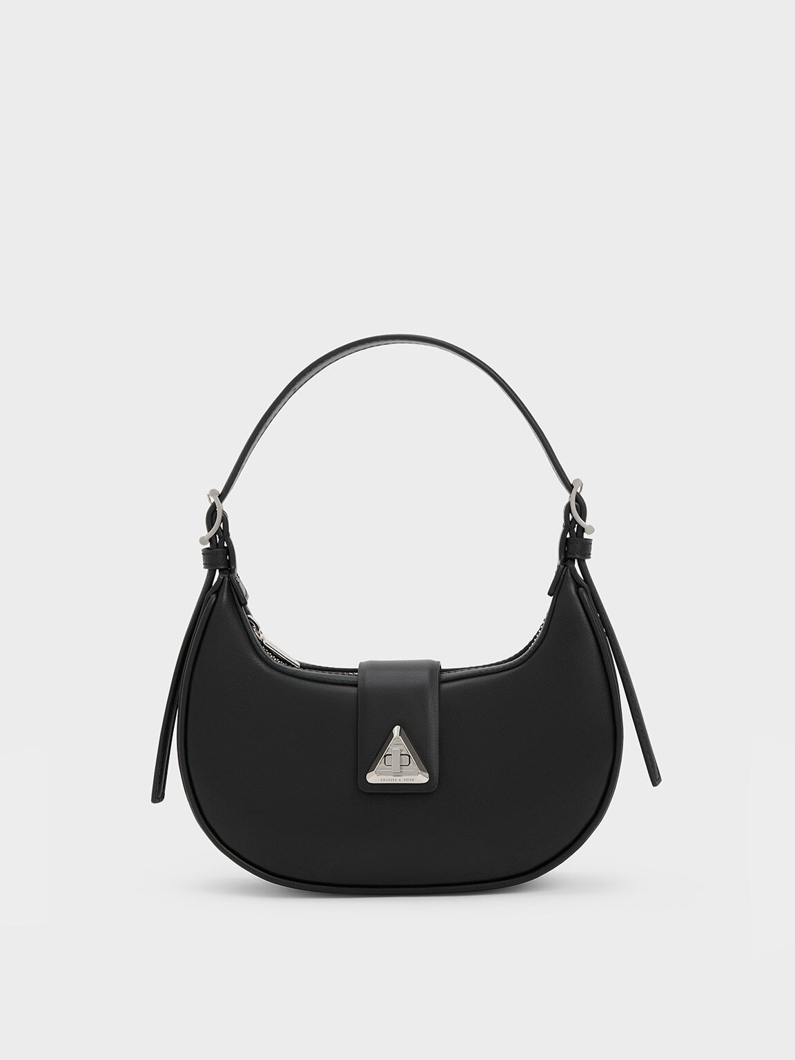 Noir Trice Metallic Accent Belted Shoulder Bag - CHARLES & KEITH PA