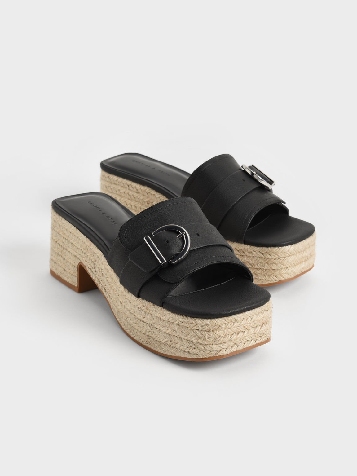 Black leather shop platform espadrilles