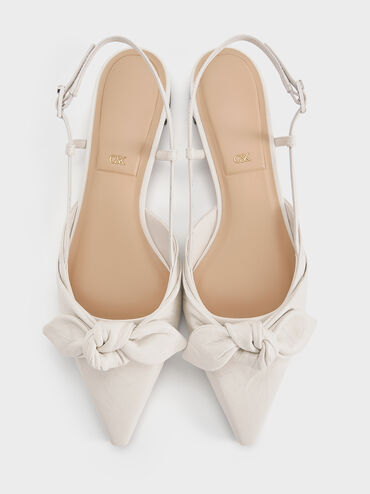 Sapatos Jayce Rasos Slingback em Couro com Efeito Enrugado e Laço com Nó, White, hi-res