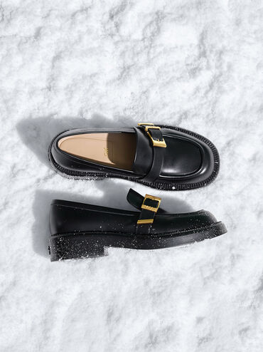 Mocasines de cuero con hebilla, Negro, hi-res