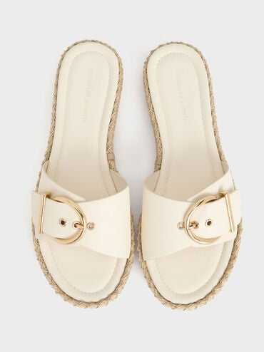 Sandales espadrilles à boucle, Crème, hi-res