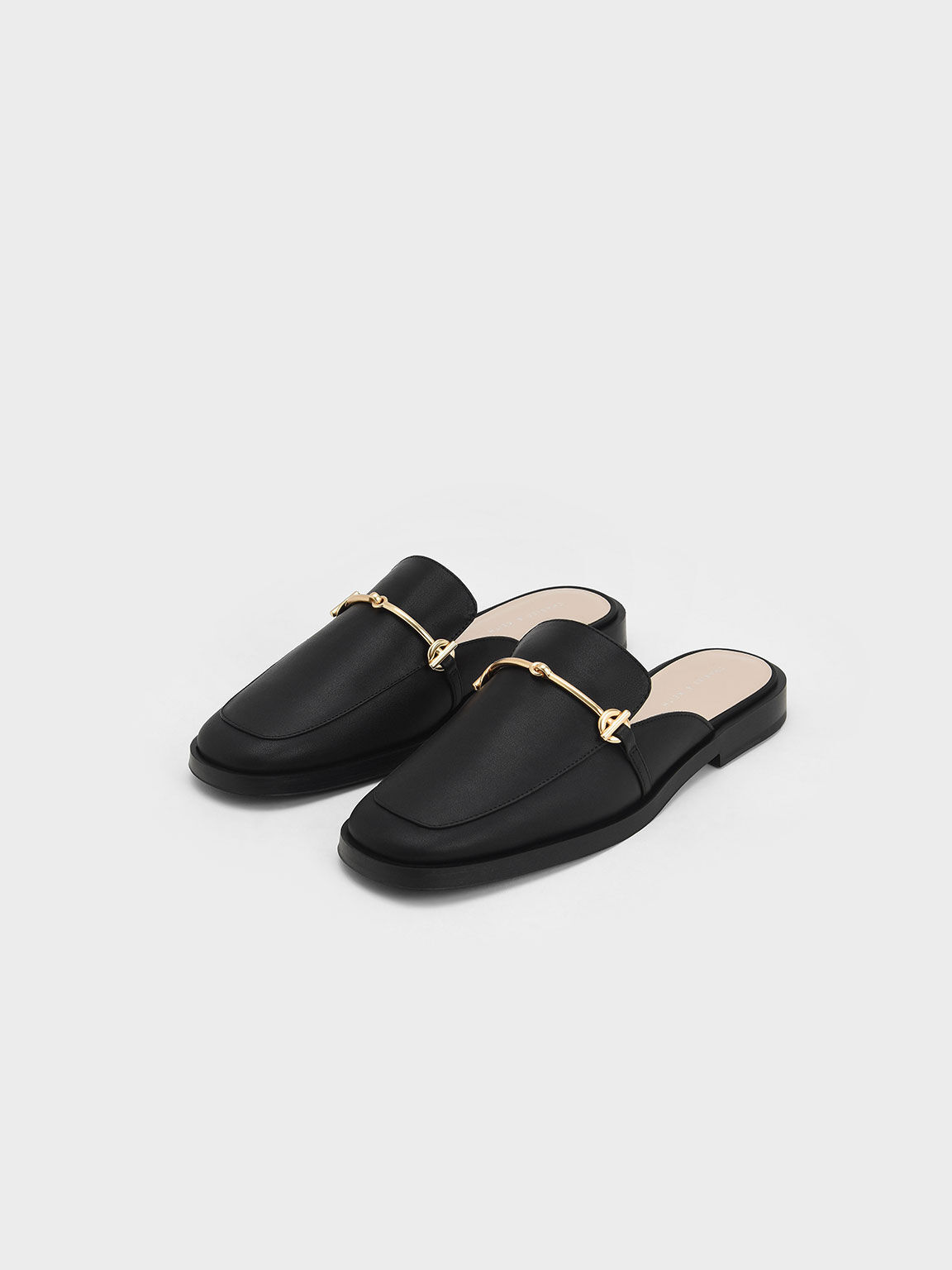 Metallic Bar Loafer Mules, Black, hi-res