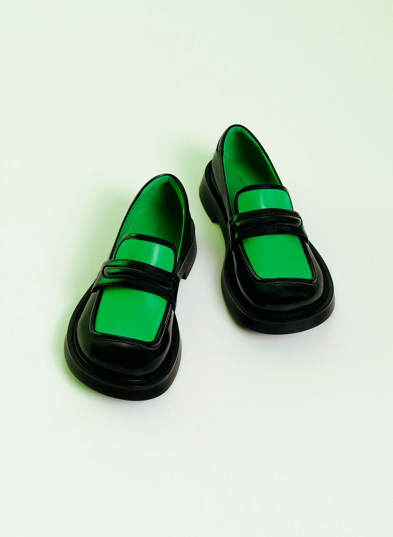 Perroquet Shoes Girls Clunky Penny Loafers - Green Leather main image 0