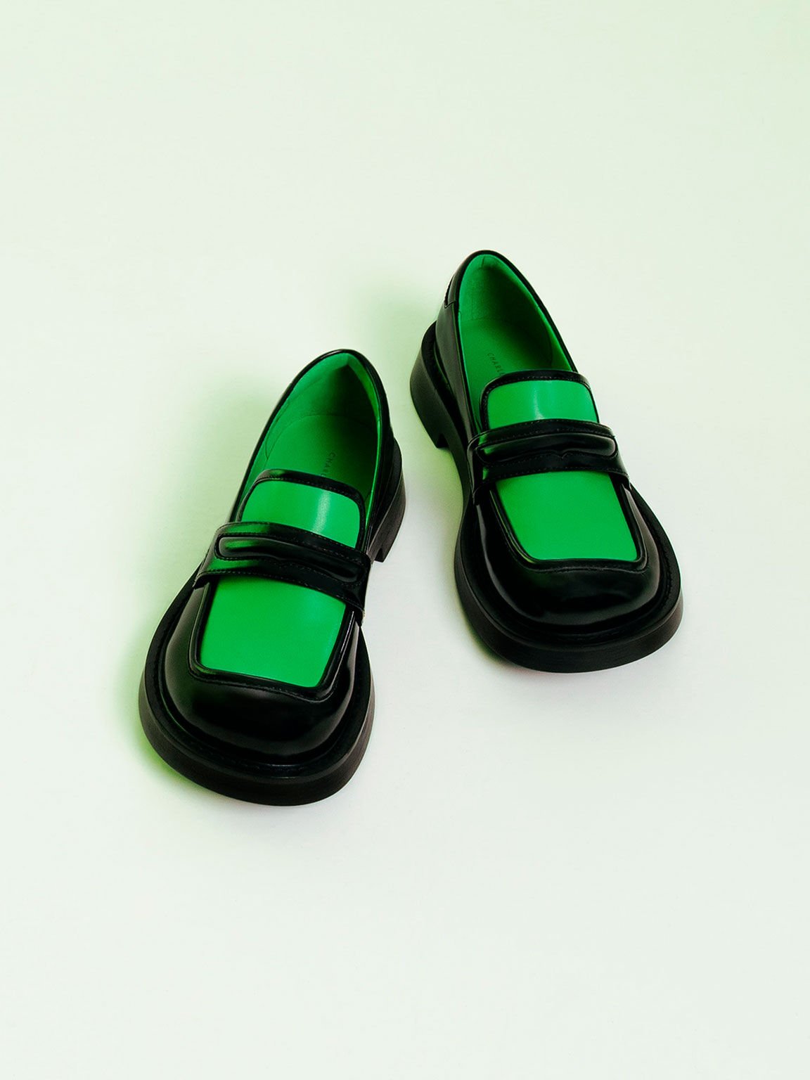 Penelope Two-Tone Penny Loafers, Green, hi-res