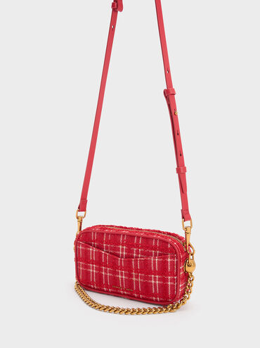 Cayce Tweed Boxy Crossbody Bag, Red, hi-res