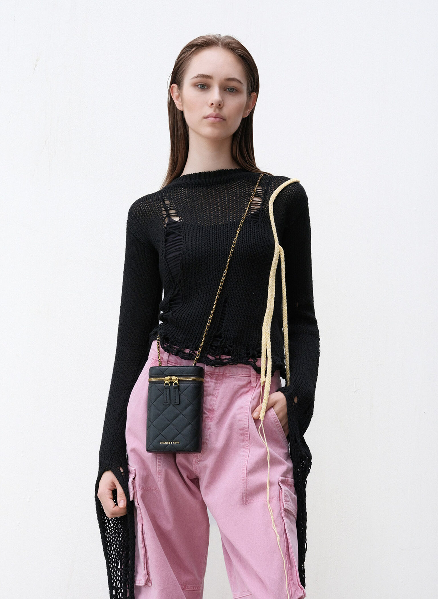 Mini Apfra Quilted Elongated Bag, Black, hi-res