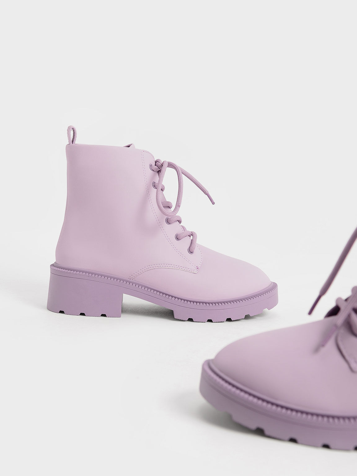 Girls' Lace-Up Chunky Ankle Boots, Lilac, hi-res