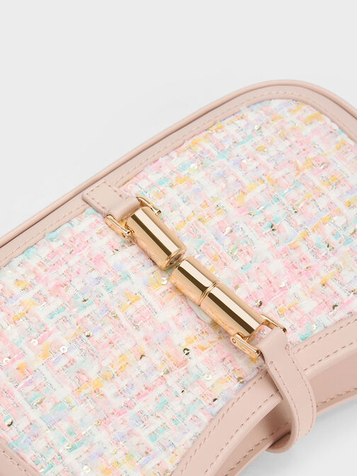 Cesia Metallic Accent Tweed Shoulder Bag, Pink, hi-res