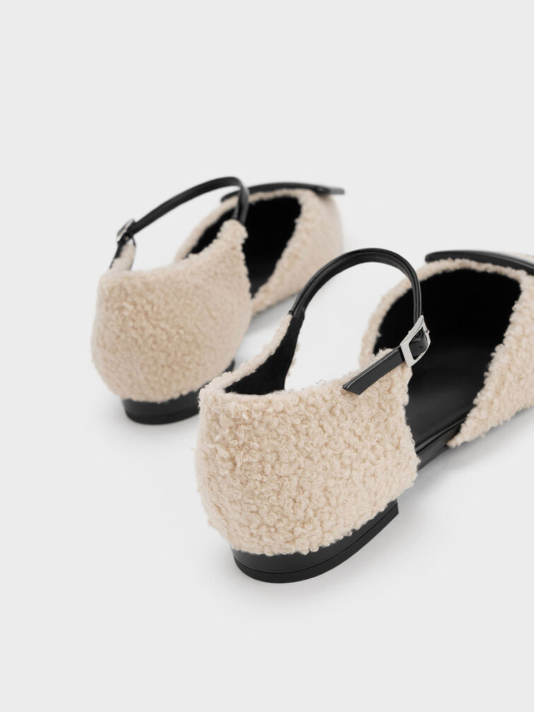 Rosalie Leather Furry D'Orsay Flats, Beige, hi-res