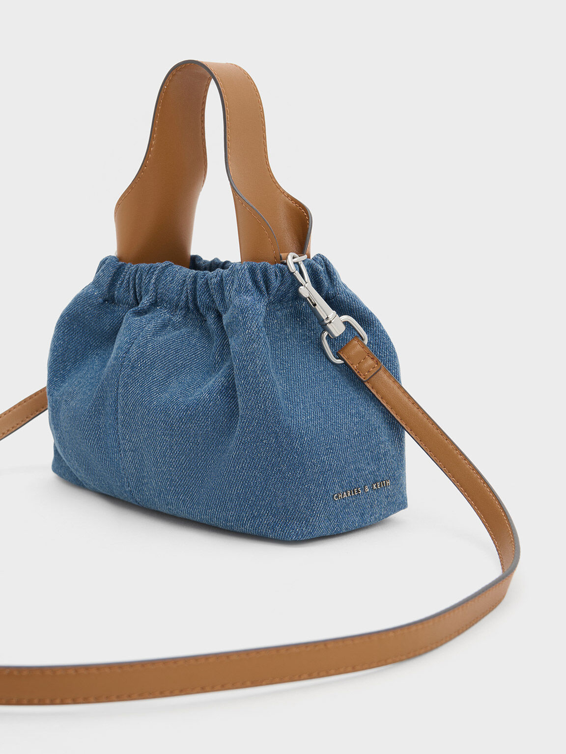 Ally Denim Ruched Slouchy Chain Handle Bag Denim Blue