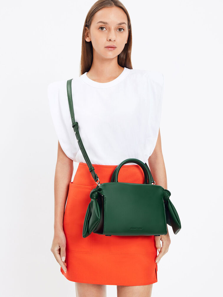 Bow Trapeze Tote Bag, Dark Green, hi-res