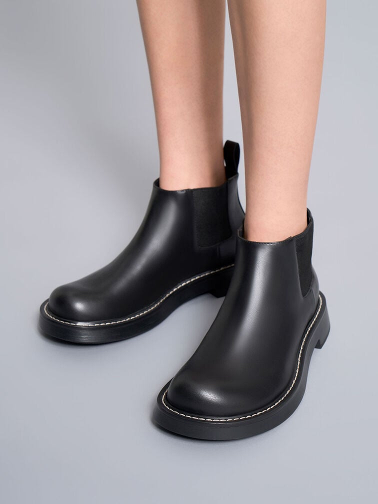 Penelope Pull-Tab Chelsea Boots, Black, hi-res