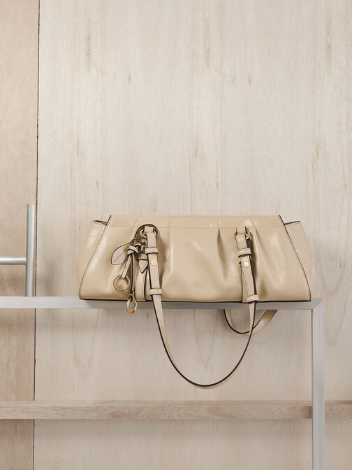 Britton Ruched Elongated Shoulder Bag, Dusted Oat, hi-res