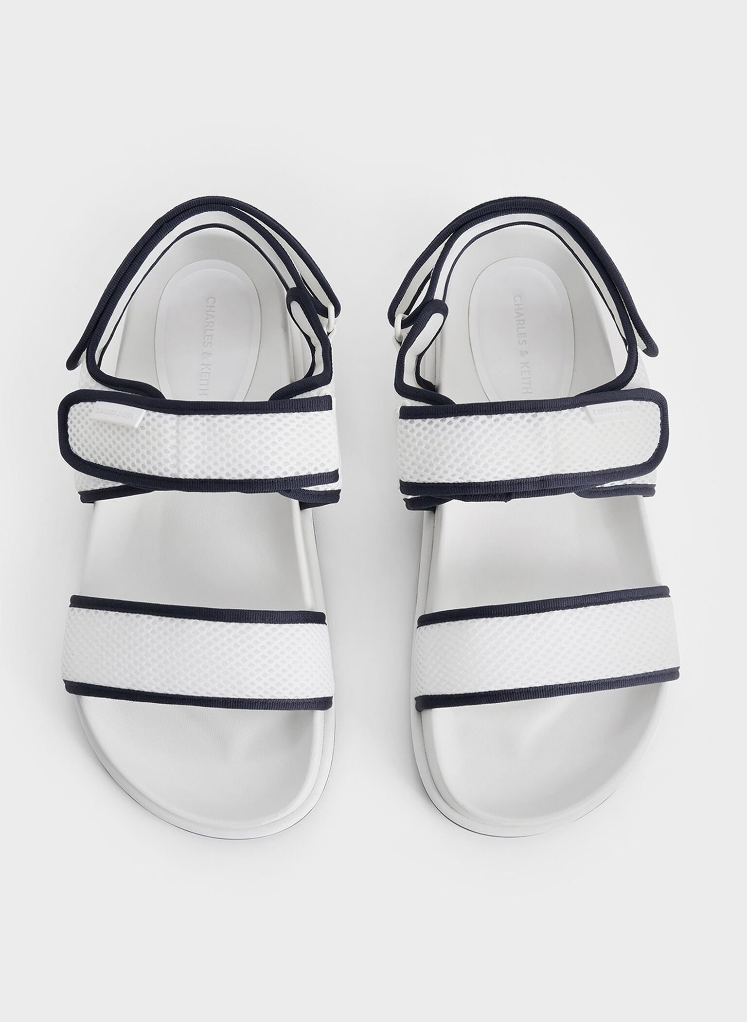 Mesh Contrast-Trim Double-Strap Slingback Sandals, Dark Blue, hi-res