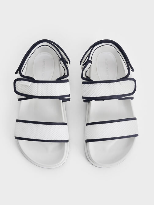 Mesh Contrast-Trim Double-Strap Slingback Sandals, Dark Blue, hi-res