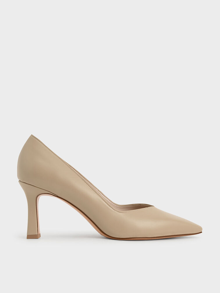 Sweetheart-Cut Pumps, Beige, hi-res