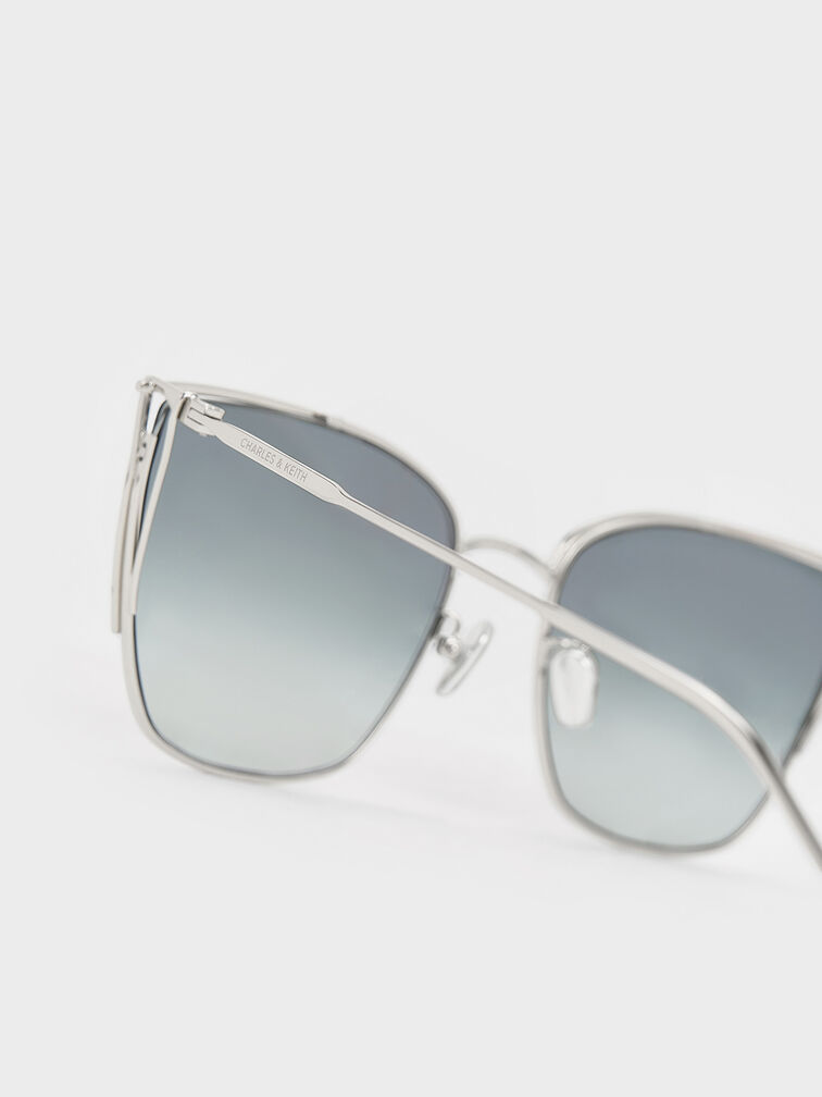 Gafas de sol Shea cuadradas con montura metálica, Plateado, hi-res