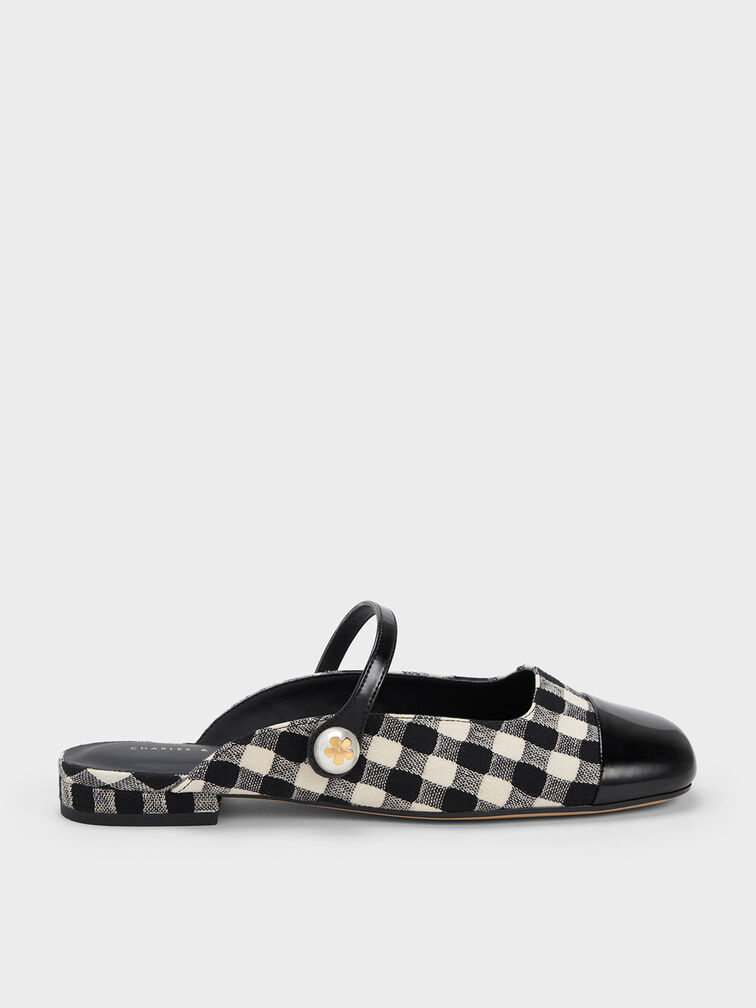Pearl Embellished Gingham Flat Mules, Multi, hi-res