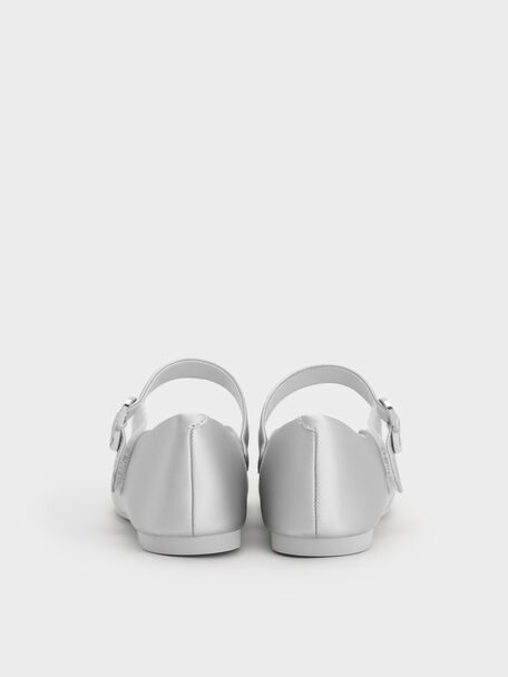 Girls' Crystal-Buckle Mary Jane Flats, Silver, hi-res