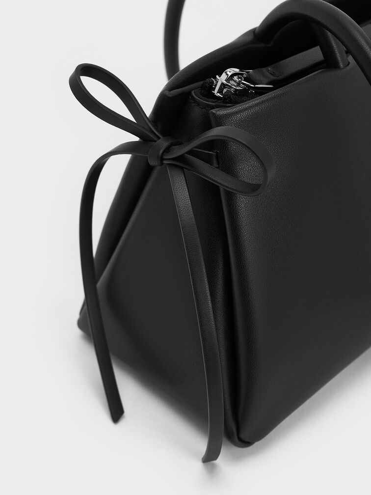 Bolso alargado tipo trapecio con lazo, Noir, hi-res
