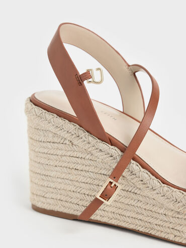 Ankle Strap Espadrille Wedges, Cognac, hi-res