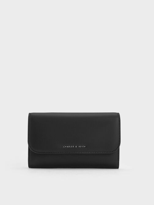 Magnetic Front Flap Long Wallet, Noir, hi-res