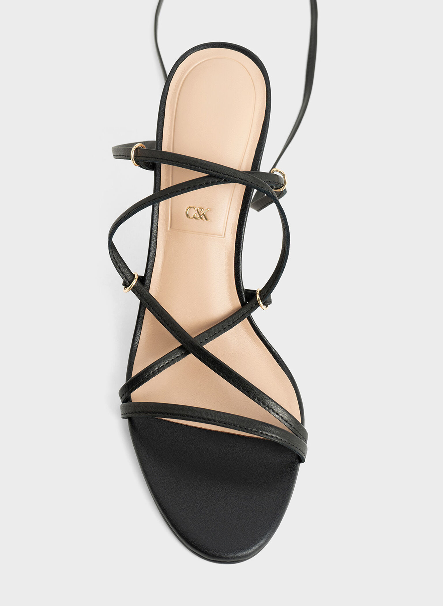 Strappy Woven-Heel Tie-Around Sandals, Black, hi-res