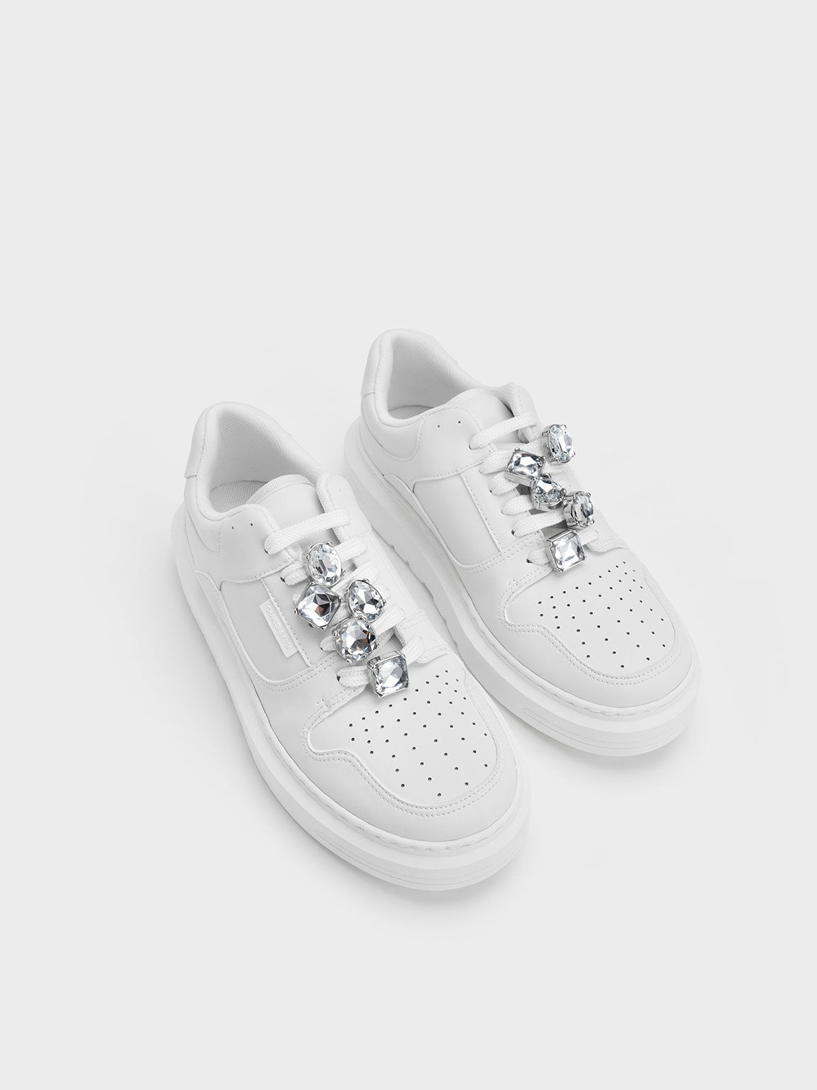 White Gem Embellished Platform Sneakers CHARLES KEITH SG