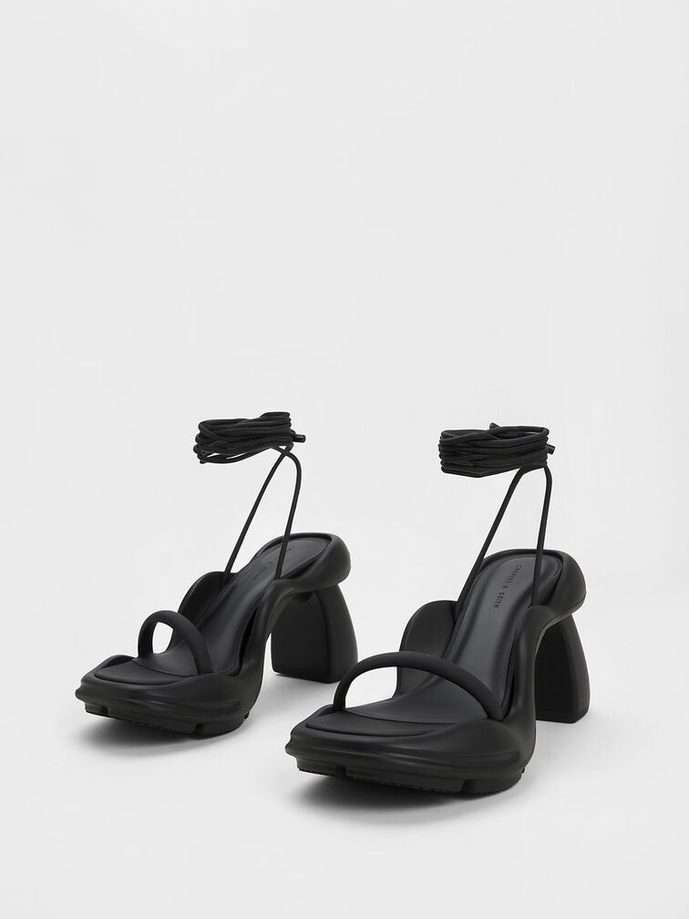 Leila Tie-Around Sculptural Sandals, Black, hi-res
