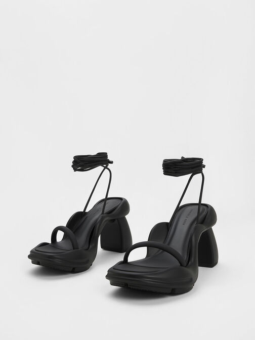 Leila Tie-Around Sculptural Sandals, Black, hi-res