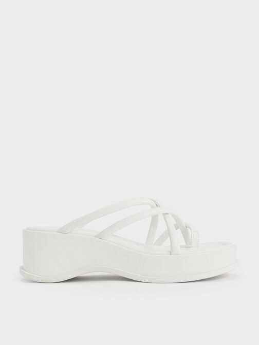 Strappy Tubular Wedge Sandals, White, hi-res