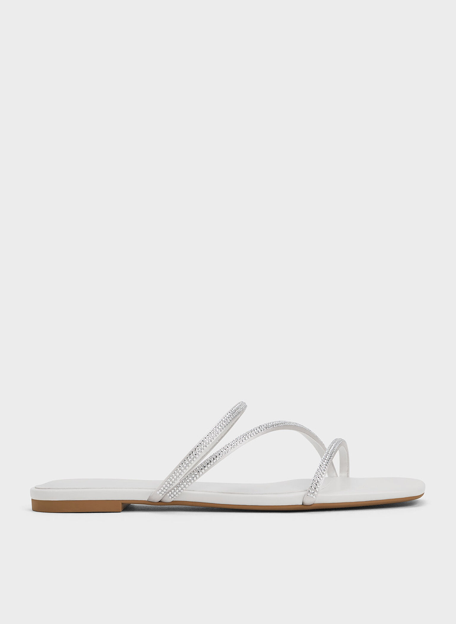 Satin Crystal-Embellished Strappy Sandals, White, hi-res