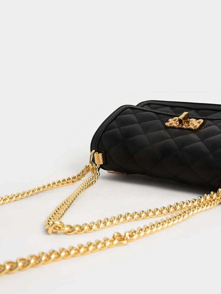 Women Leather Shoulder Bag Fashion Clutch Handbag Quilted Designer  Crossbody Bag with Chain Strap,black，G168650