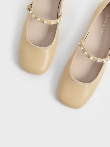 Bead Embellished Mary Jane Flats, Yellow, hi-res