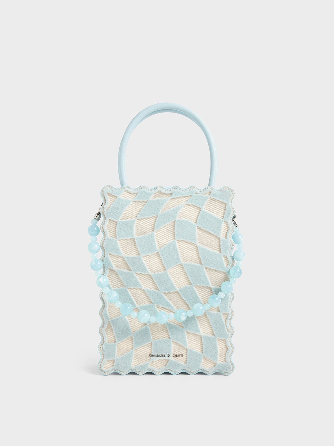 Rowan Beaded Checkered Tote Bag, Light Blue, hi-res