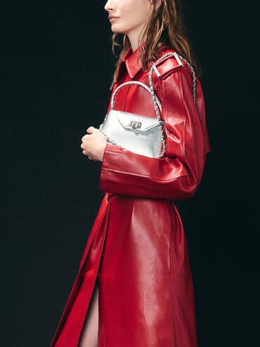 Arwen Metallic Braided-Strap Top Handle Bag, Silver, hi-res