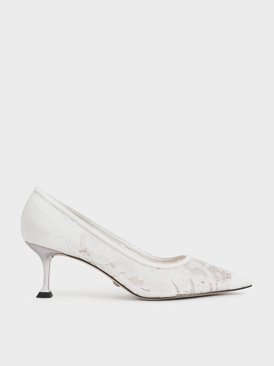 Lace Sculptural Heel Pumps, White, hi-res