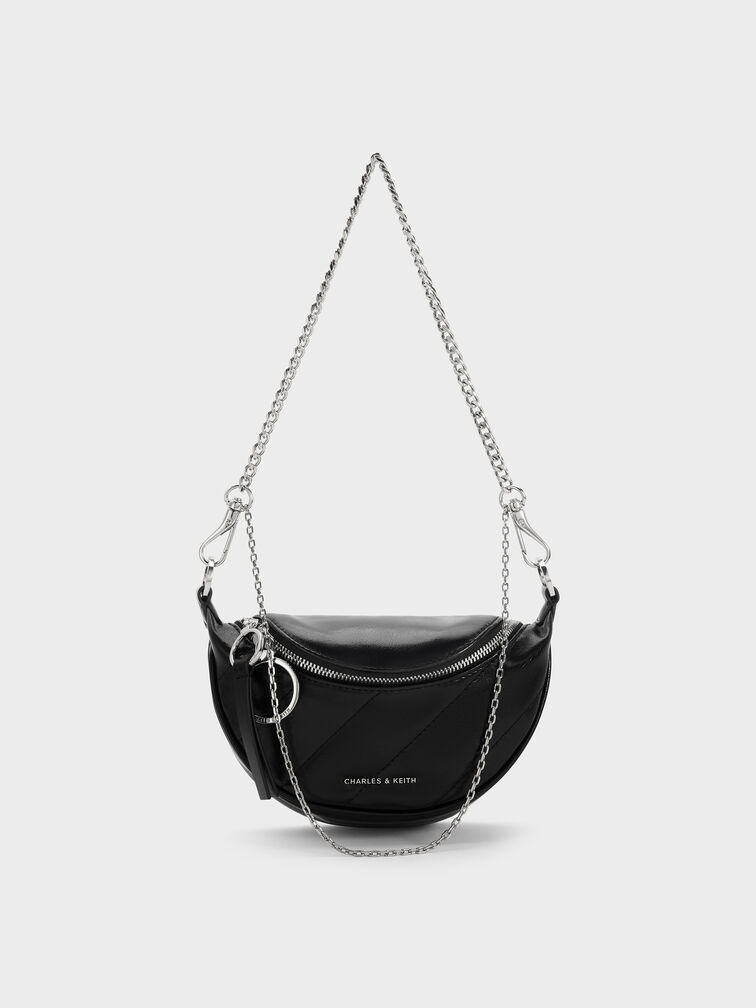 Philomena 鍊條半月斜背包, 黑銀, hi-res