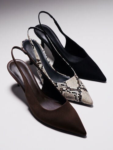 Kaia Snake-Print Pointed-Toe Slingback Pumps, Animal Print Natural, hi-res