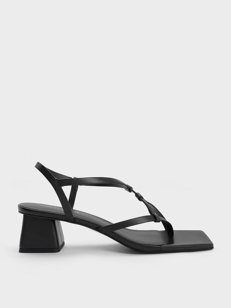 Asymmetric Interwoven Thong Sandals, Black, hi-res